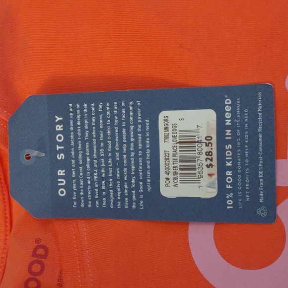 NWT SS Orange "Crusher Tee" SZ S By Life Is Good - Picture 7 of 8